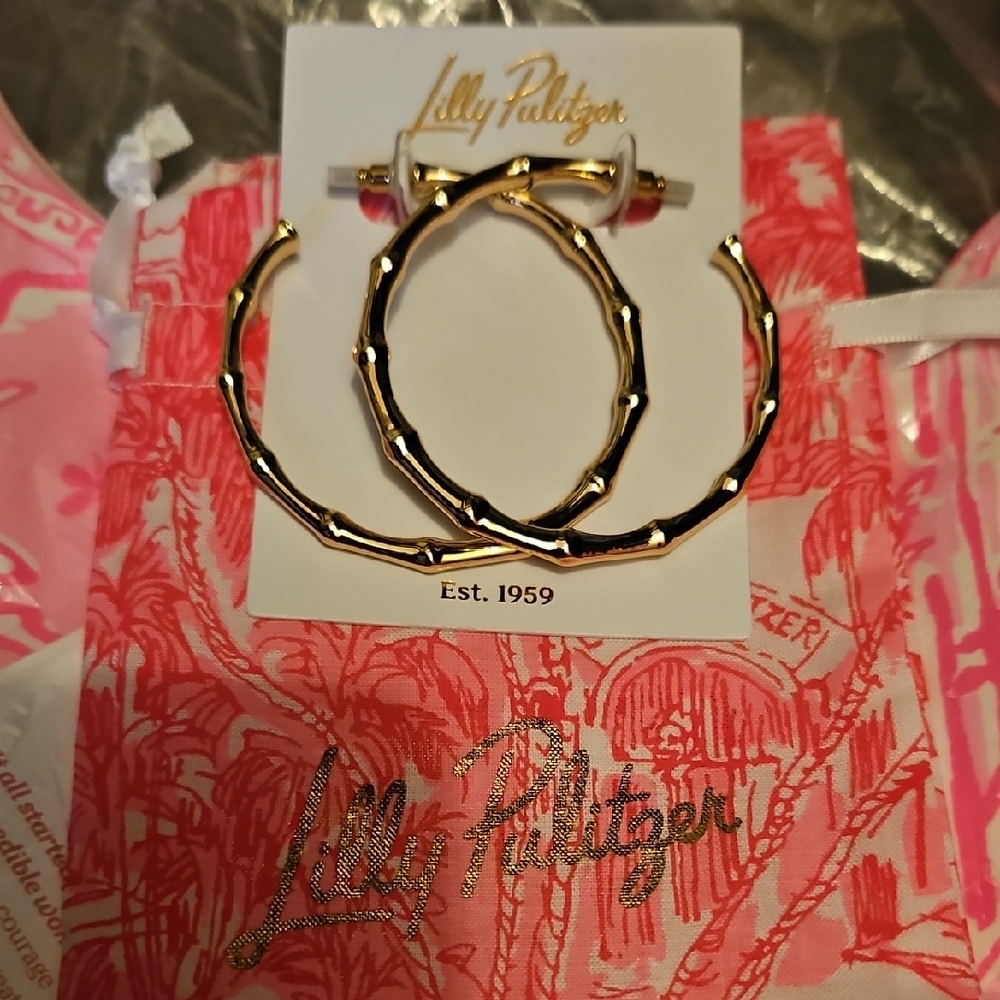 Lilly Pulitzer Bamboo-Style Gold Hoop Earrings